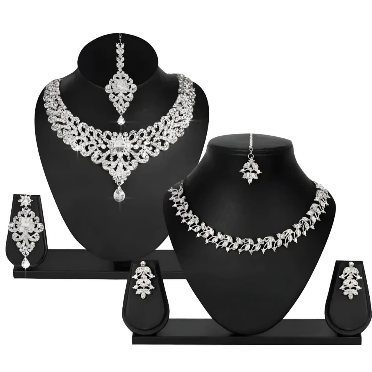 Set of 2 Luxury Crystal Bridal Necklace & Earring Set – Elegant Heavy & Classic Design Duo