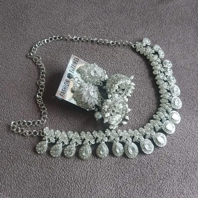 Premium Silver Plated AD Necklace Set – Luxury Sparkle Redefined ✨