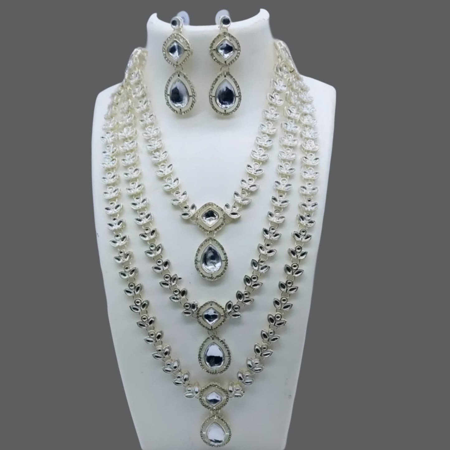 Elegant Kundan Long Layered Necklace Set with Matching Earrings – Bridal & Party Wear Jewelry