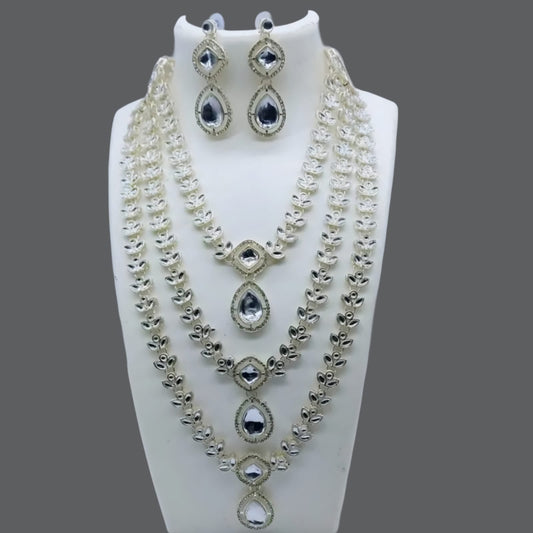 Elegant Kundan Long Layered Necklace Set with Matching Earrings – Bridal & Party Wear Jewelry