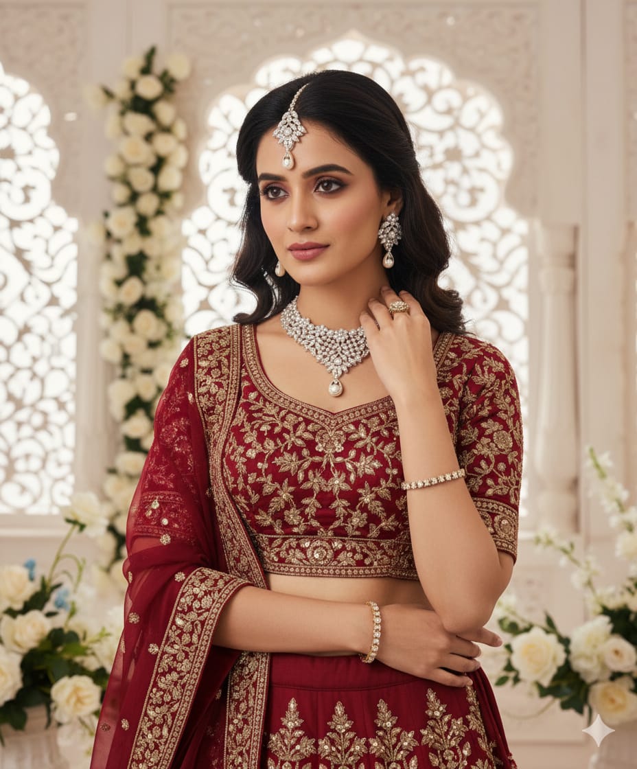 Sparkling White Stone Bridal Necklace Set with Earrings & Maang Tikka – Wedding Jewelry