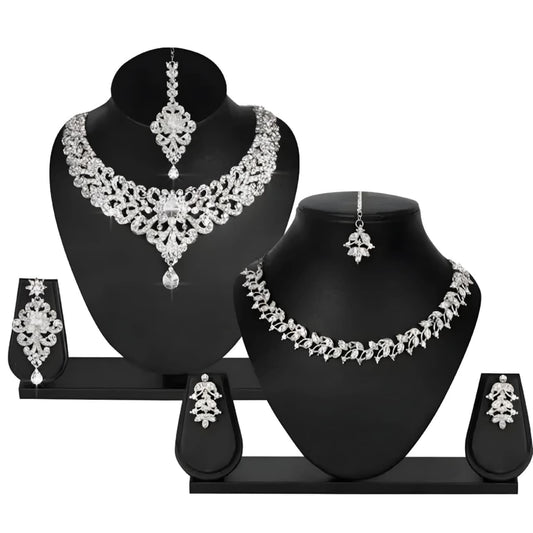 Set of 2 Luxury Crystal Bridal Necklace & Earring Set – Elegant Heavy & Classic Design Duo