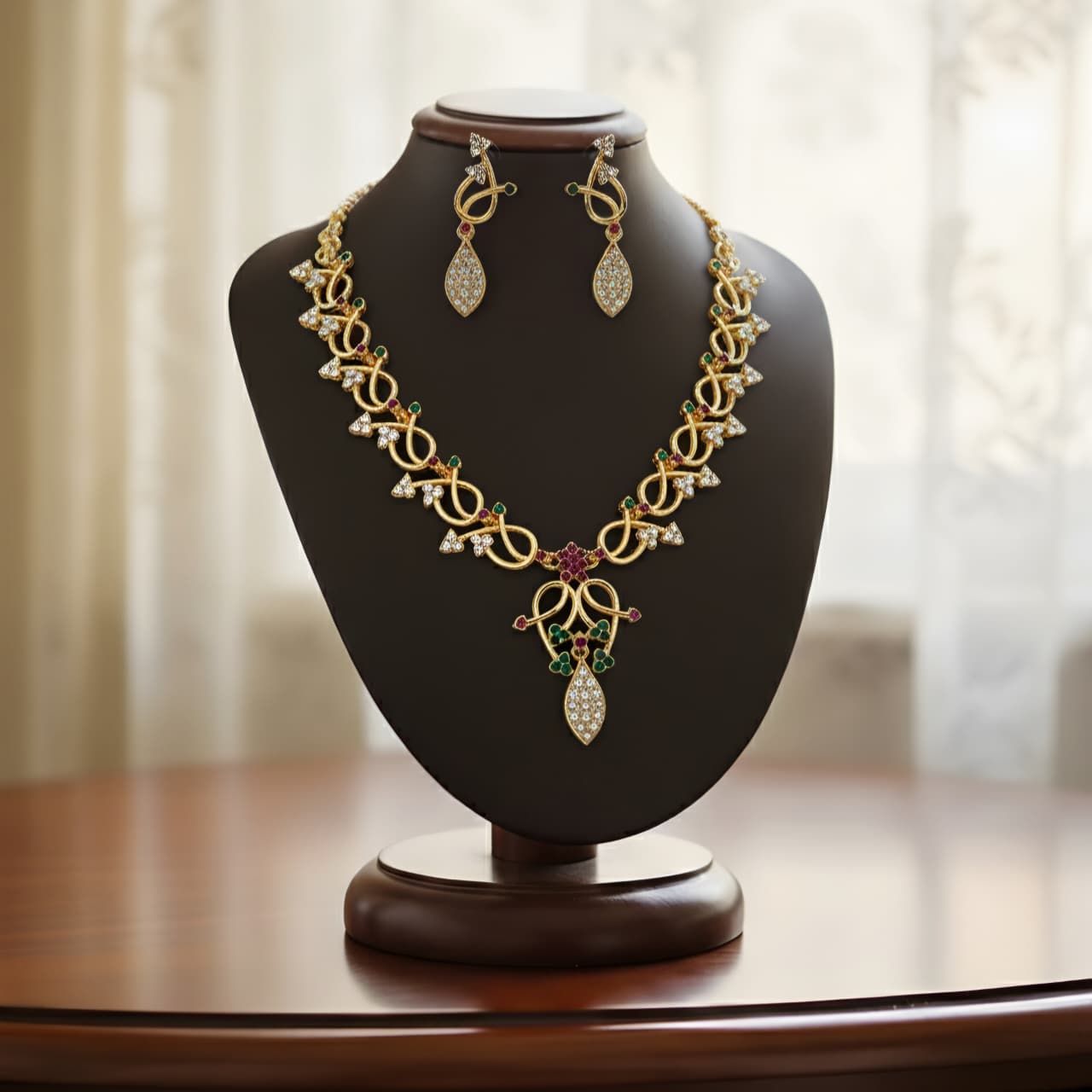 Luxury Modern Gold-Plated Crystal & Gemstone Necklace Set