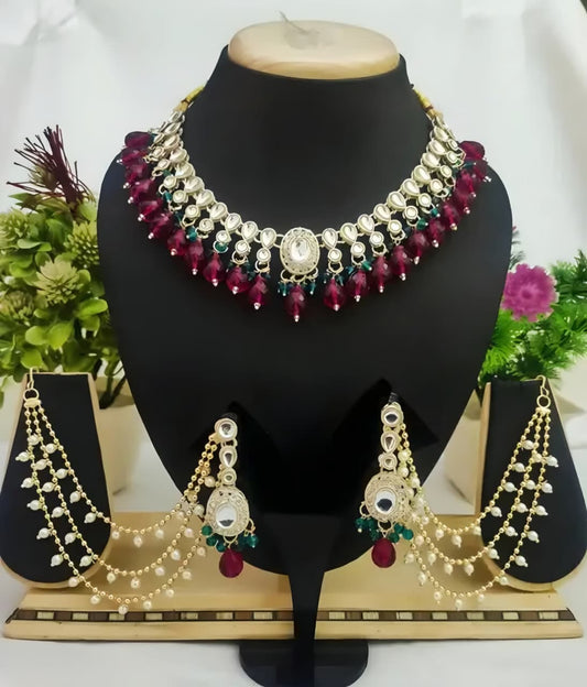 Royal Green Stone & Pearl Bridal Jewelry Set – Statement Necklace and Earrings