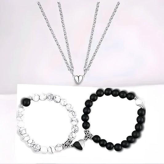 💖 Magnetic Couple's Jewelry Set: Heart Necklaces & Distance Bracelets