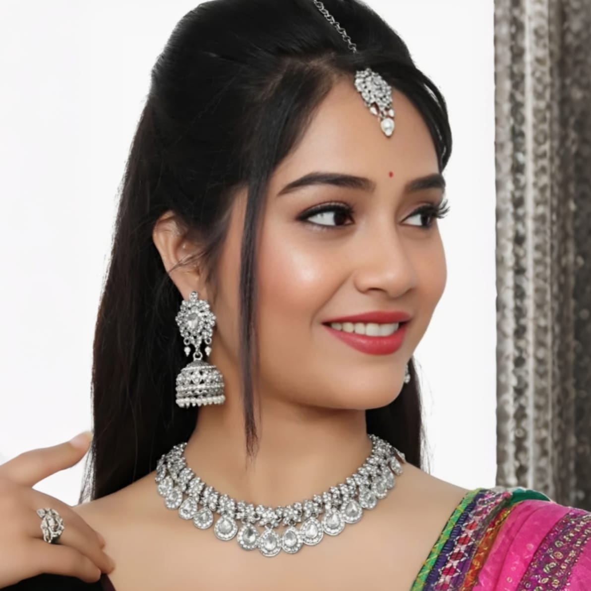 Premium Silver Plated AD Necklace Set – Luxury Sparkle Redefined ✨