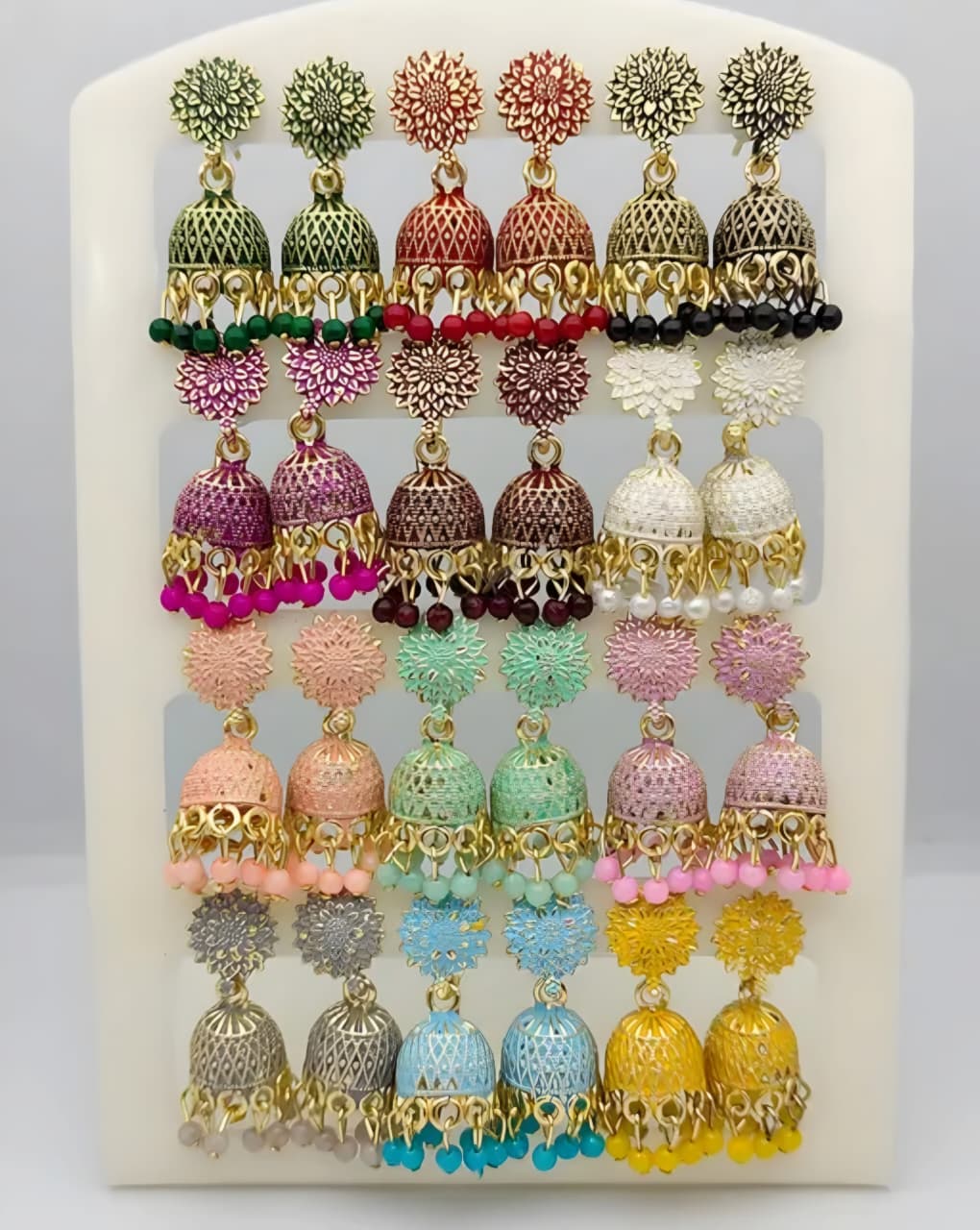 Multi Colour Premium Enamel Jhumka Earings pack of 12 pairs