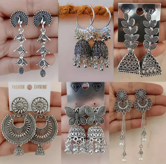 Oxidized Silver Earrings Combo – 6 Designer Pairs