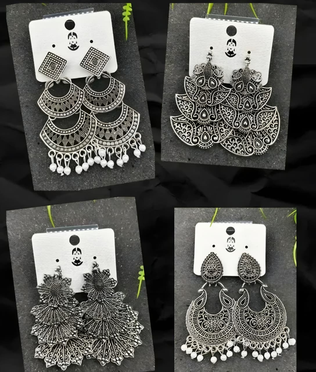 heavy-look Oxidized Statement Earrings Combo – 4 Pairs