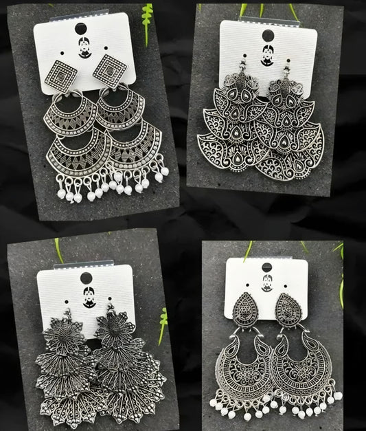 heavy-look Oxidized Statement Earrings Combo – 4 Pairs