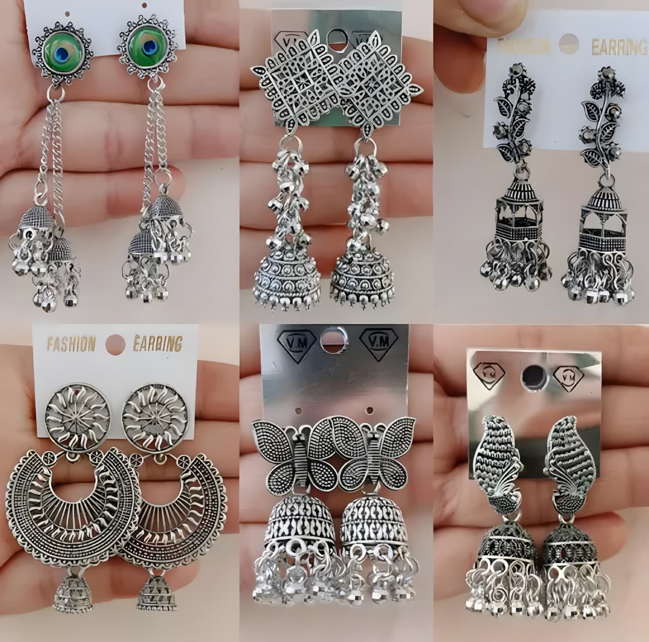 Trending Oxidized Silver Earrings Combo – Party Wear & Daily Use (6 Pairs)