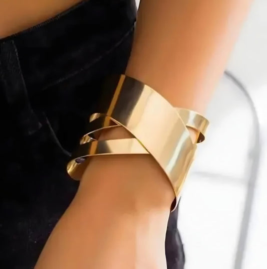 Gold-Plated Anti Tarnish Bangle-Style Cuff Bracelet For Women And Girls