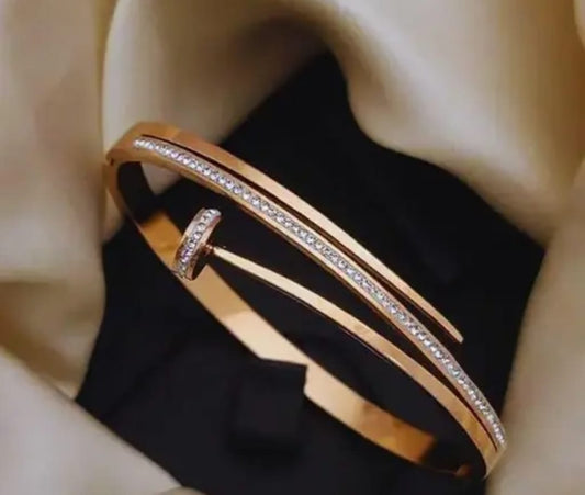 Rose Gold Nail Bracelet – Crystal Line Minimal Bangle