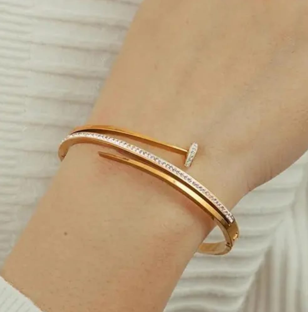 Rose Gold Nail Bracelet – Crystal Line Minimal Bangle