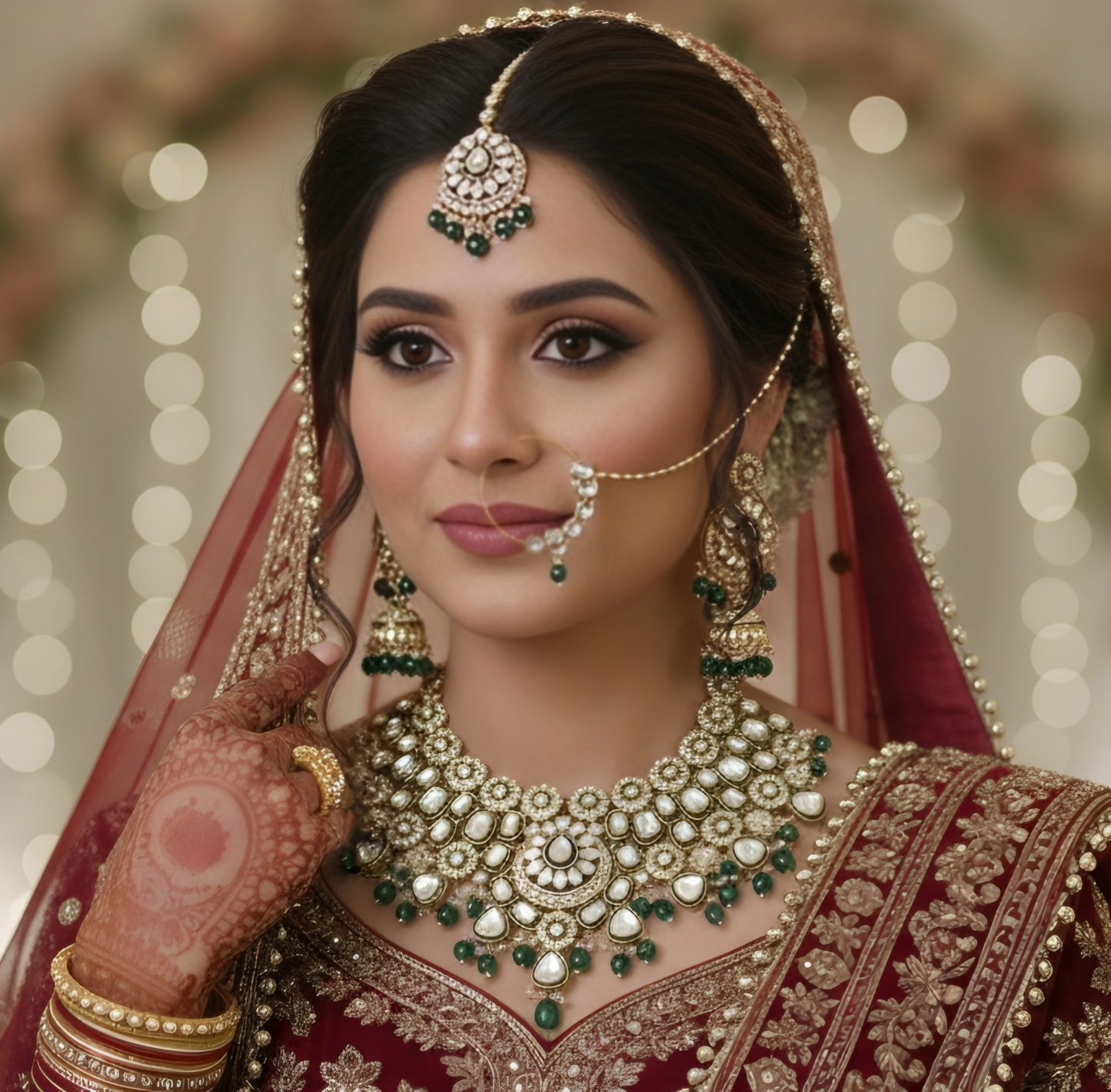 💎 Royal Green &amp; Gold Premium Kundan Bridal Necklace Set – Luxury Wedding