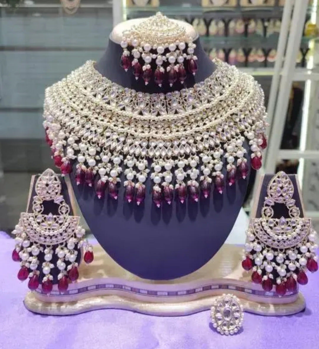 Dazzling Rhinestone & Ruby Drop Choker Set | Classic Indian Bridal Jewelry